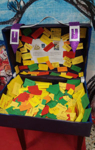 Valigia colma di biglietti colorati scritti da bambini