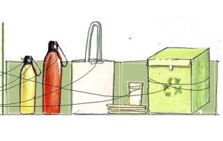 Disegno borracce e cestino dei rifiuti