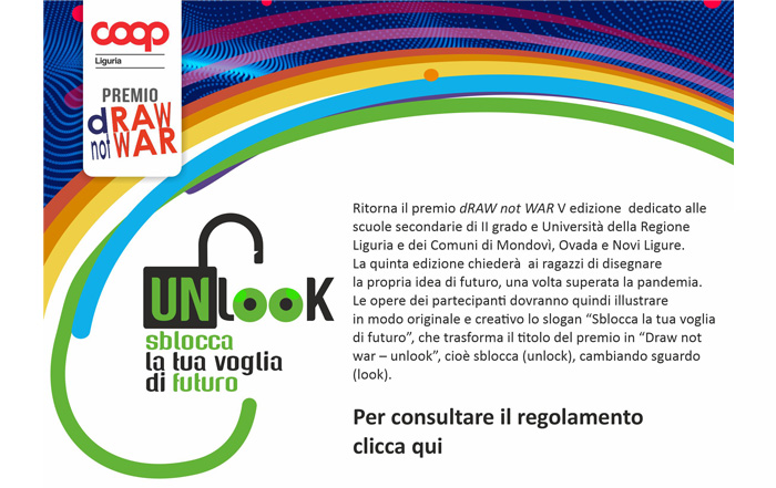 Locandina presentazione premio draw not war: sblocca la tua voglia di futuro