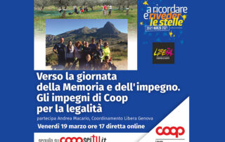 Locandina verso la giornata della memoria e dell'impegno. Gli impegni di Coop per la legalità