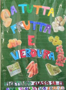 copertina ricettario a tutta frutta e verdura con immagini di frutta e verdura