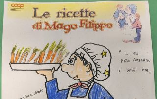 Disegno rappresentante il volto di un cuoco con in mano un vassoio