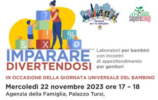 anteprima volantino imparare divertendosi con immagine di donna e bambino