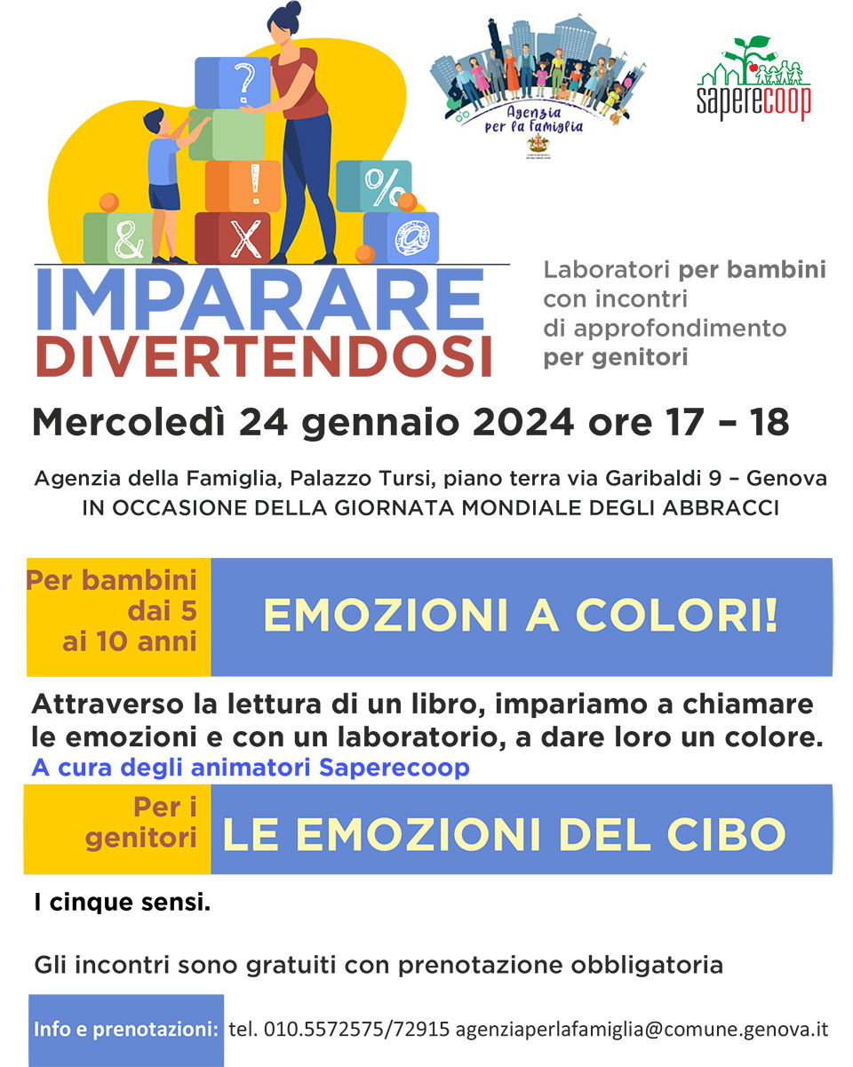 Volantino imparare divertendosi con immagine di donna e bambino Volantino imparare divertendosi con immagine di donna e bambino