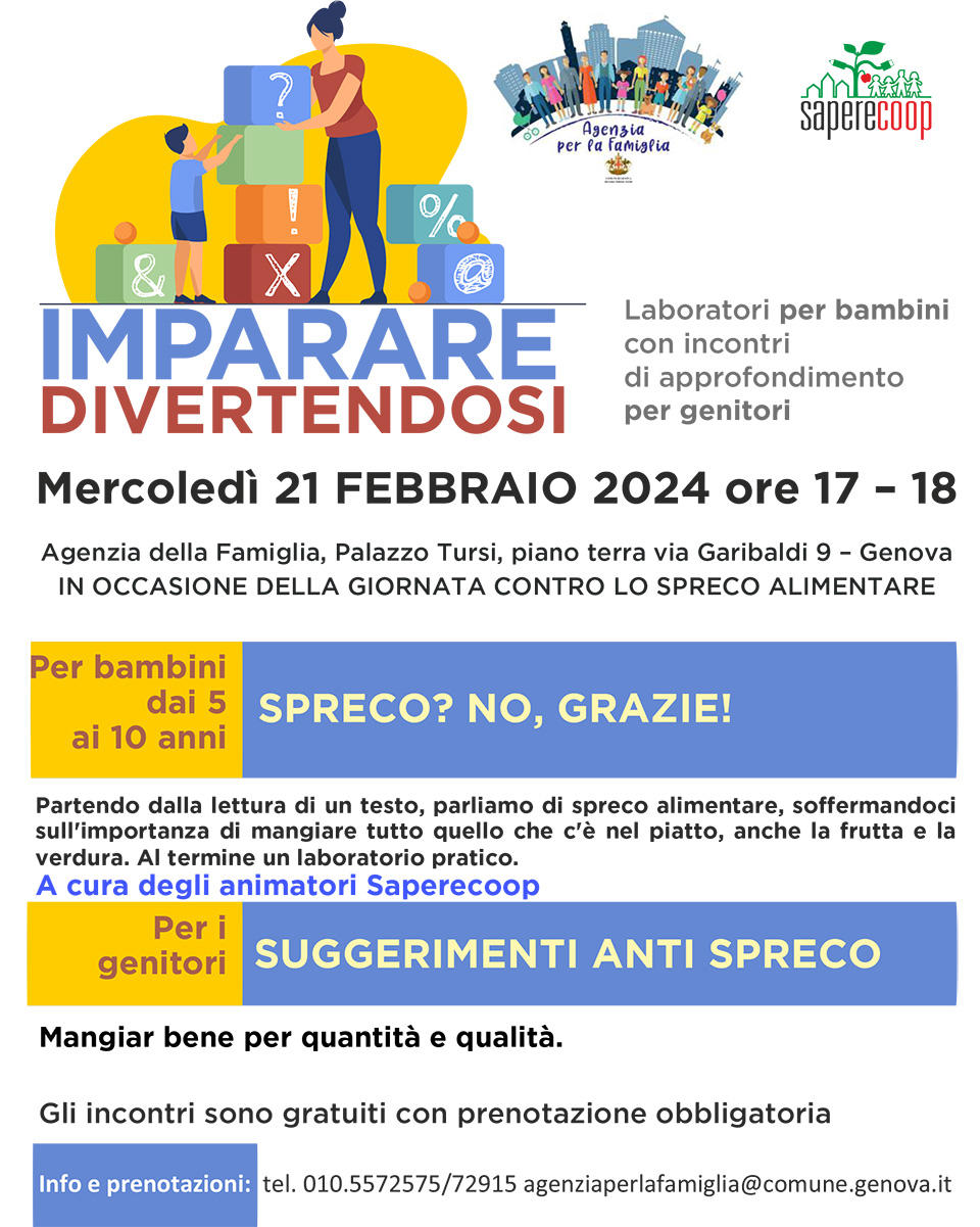 Volantino imparare divertendosi con immagine di donna e bambino Volantino imparare divertendosi con immagine di donna e bambino