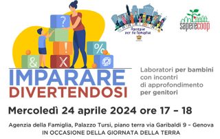 anteprima volantino imparare divertendosi con immagine di donna e bambino