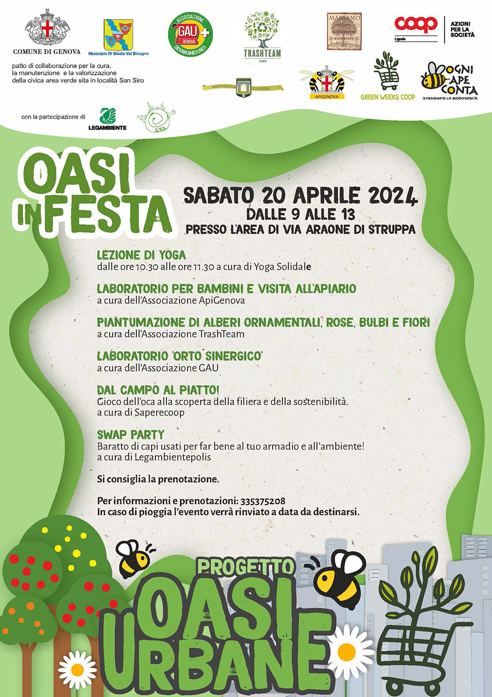 Locandina in cui sono presenti gli eventi di oasi in festa sabato 20 aprile 2024