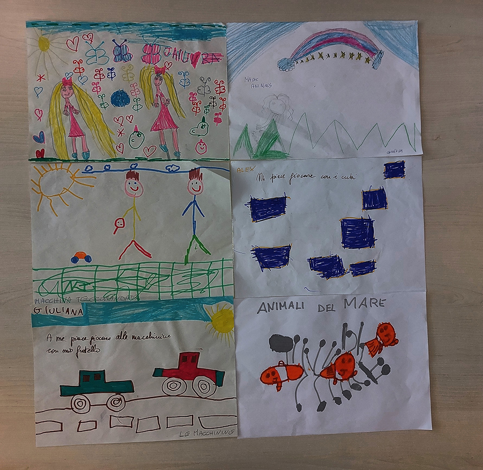 cartellone con vari disegni creati da bambini cartellone con vari disegni creati da bambini