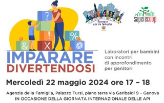 anteprima volantino imparare divertendosi con immagine di donna e bambino