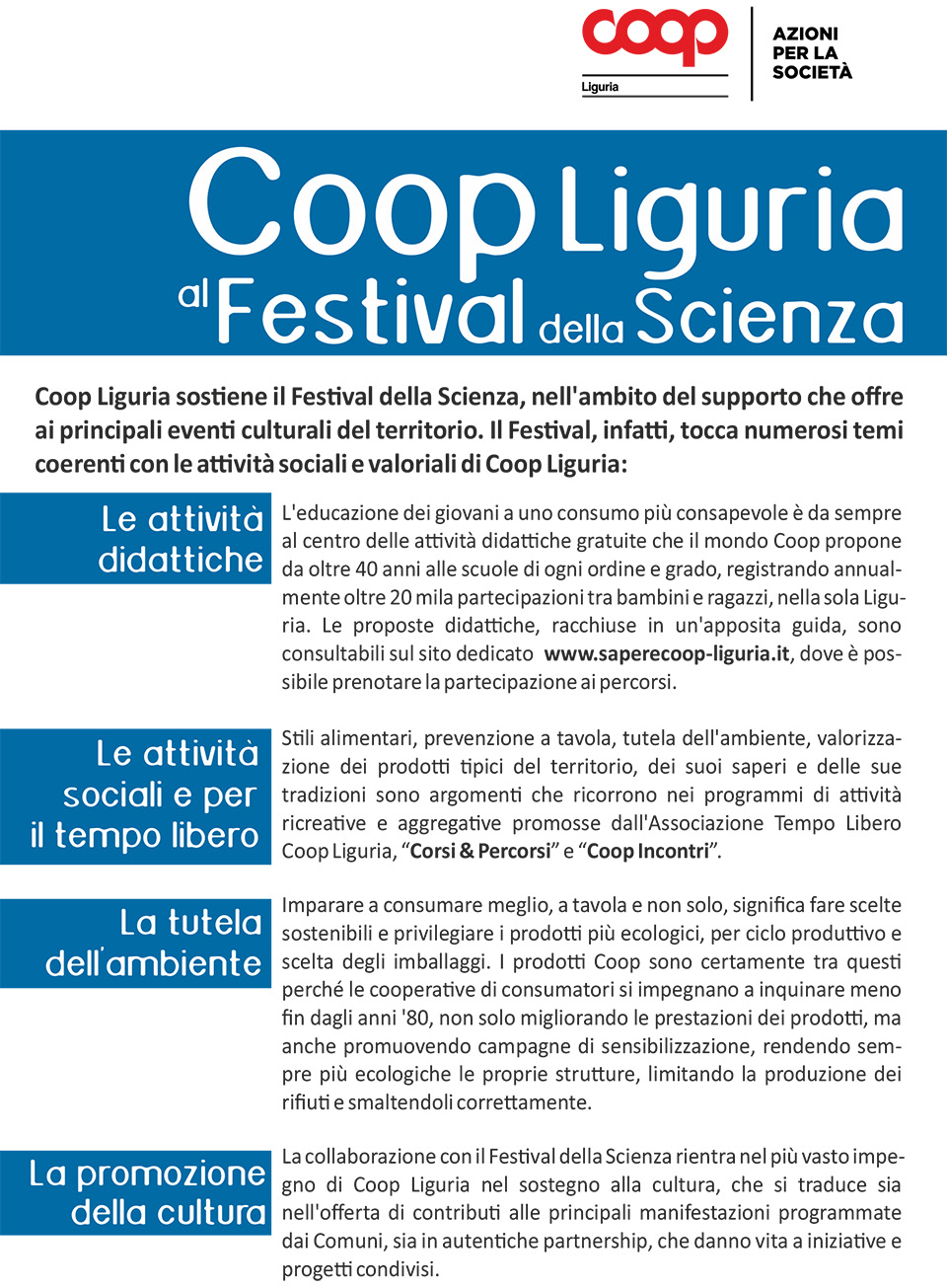 volantino Coop Liguria al Festival della Scienza di Genova volantino Coop Liguria al Festival della Scienza di Genova