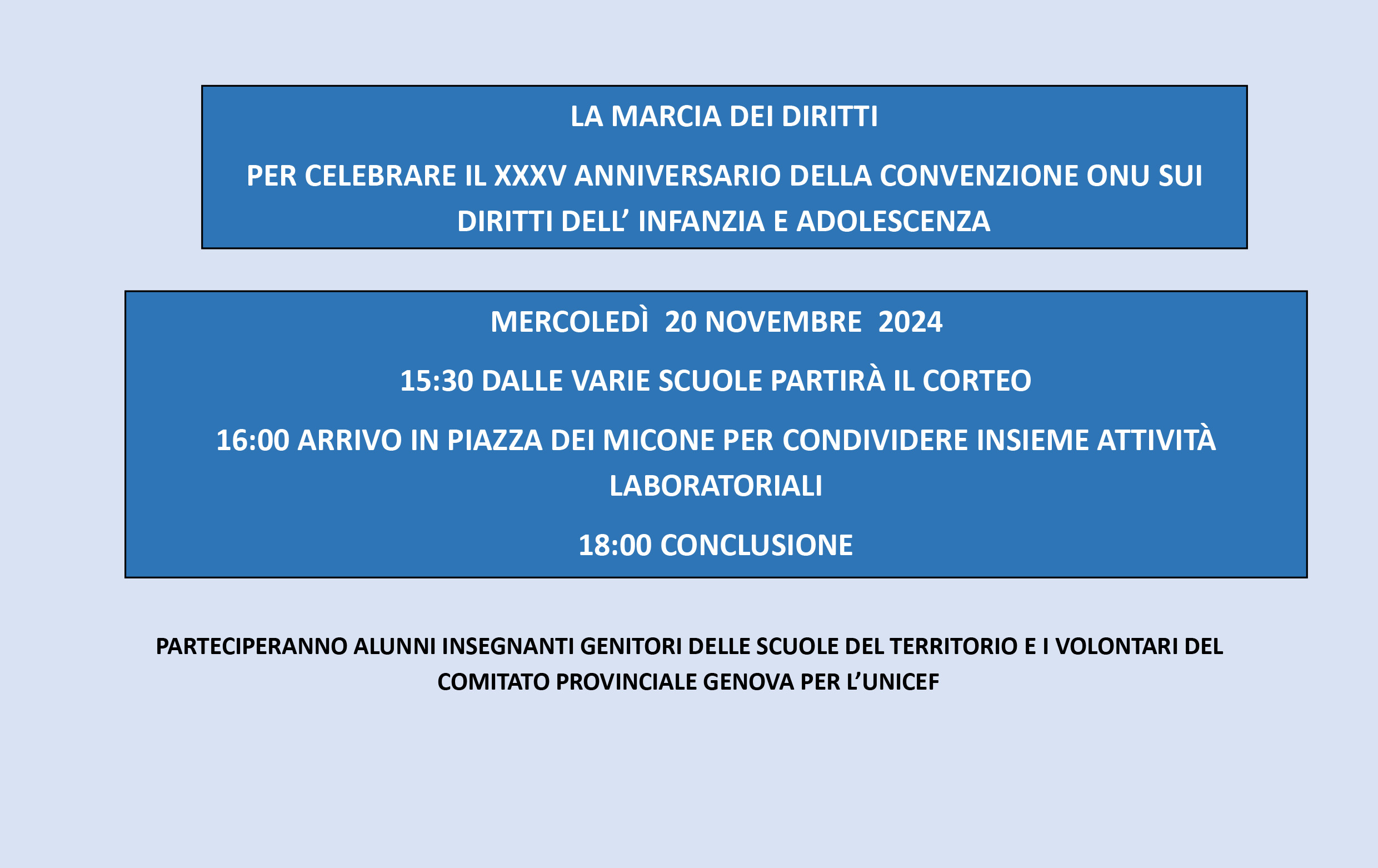 anteprima volantino La Marcia dei diritti per celebrare il XXXV anniversario della Convenzione ONU sui Diritti dell’Infanzia e dell’Adolescenza.