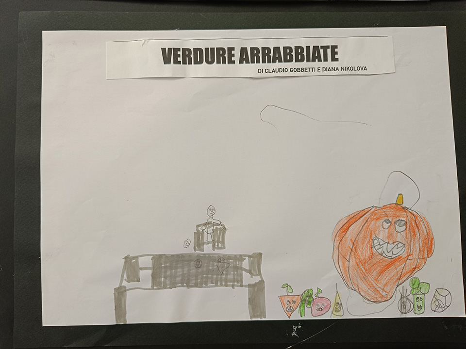 foto di disegno creato da bambino con verdure e scritta verdure arrabbiate foto di disegno creato da bambino con verdure e scritta verdure arrabbiate