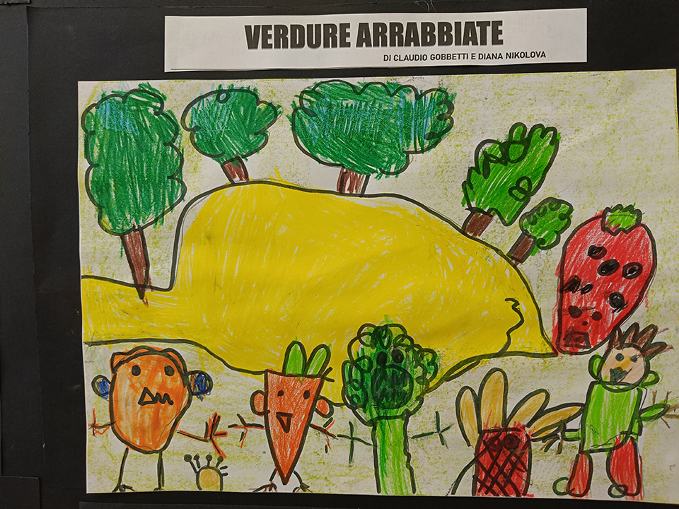foto di disegno creato da bambino con verdure e scritta verdure arrabbiate foto di disegno creato da bambino con verdure e scritta verdure arrabbiate