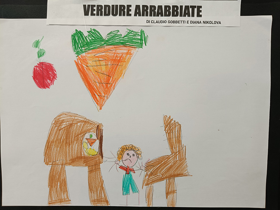 foto di disegno creato da bambino con verdure e scritta verdure arrabbiate foto di disegno creato da bambino con verdure e scritta verdure arrabbiate