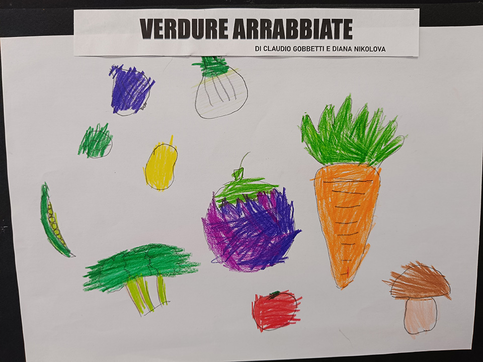 foto di disegno creato da bambino con verdure e scritta verdure arrabbiate foto di disegno creato da bambino con verdure e scritta verdure arrabbiate