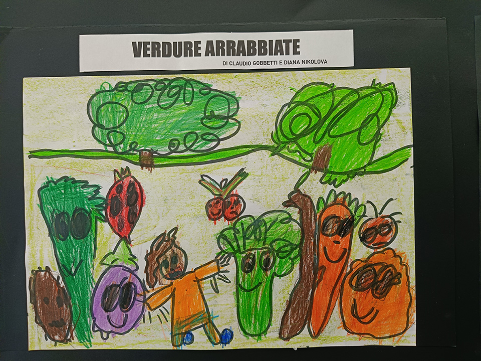 foto di disegno creato da bambino con verdure e scritta verdure arrabbiate foto di disegno creato da bambino con verdure e scritta verdure arrabbiate