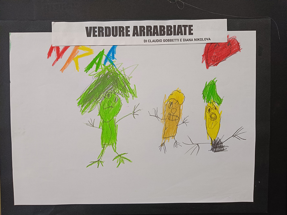 foto di disegno creato da bambino con verdure e scritta verdure arrabbiate foto di disegno creato da bambino con verdure e scritta verdure arrabbiate