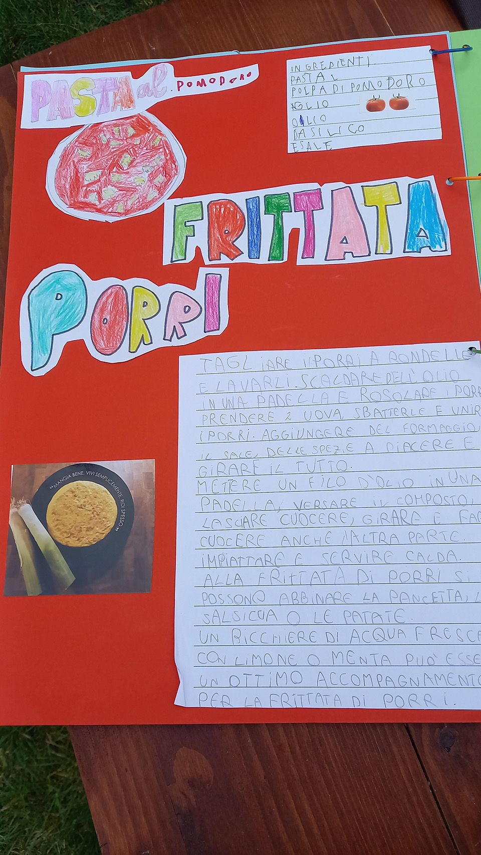 cartellone con descrizione ricetta frittatata di porri cartellone con descrizione ricetta frittatata di porri