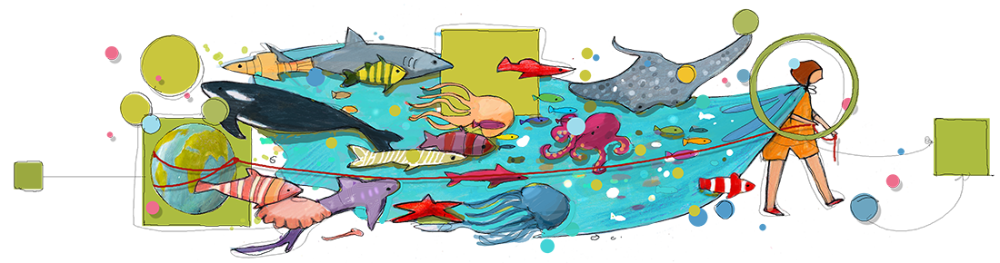 disegno di donna con mantello e creature del mare disegno di donna con mantello e creature del mare