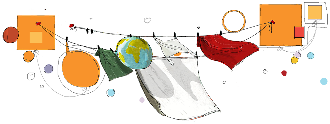 La bandiera d’Italia fatta di maglie appese a un filo La bandiera d'Italia fatta di maglie appese a un filo